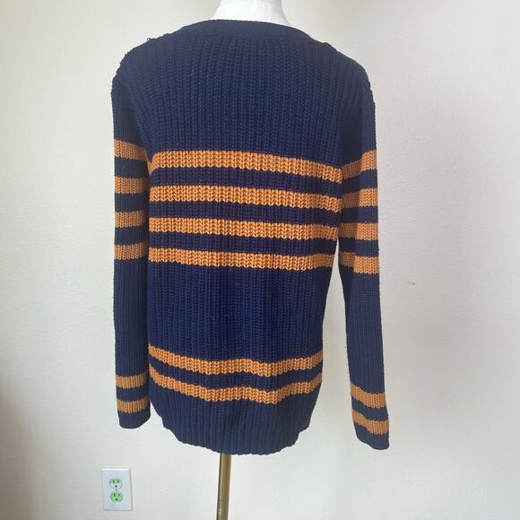 Womens Cardigan Sz L Striped Oversized Grandpa Chunky Fisherman Preppy Grunge - Picture 6 of 12